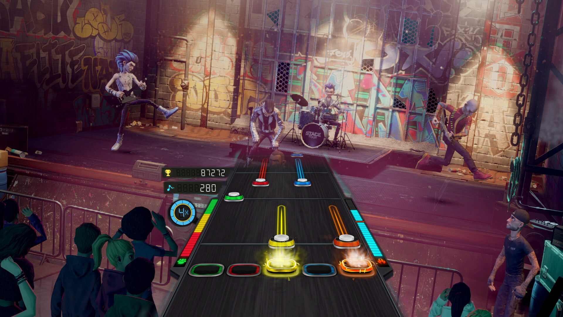Official Stage Tour screenshot of a club performance with a visible note highway
